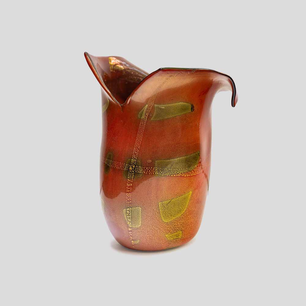 Burnt orange and gold leaf inclusion glass vase by Nichetto-FM486 (12)