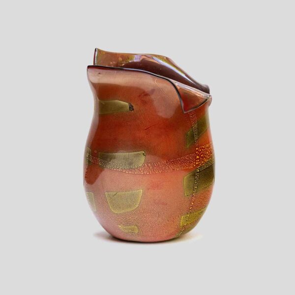 Burnt orange and gold leaf inclusion glass vase by Nichetto