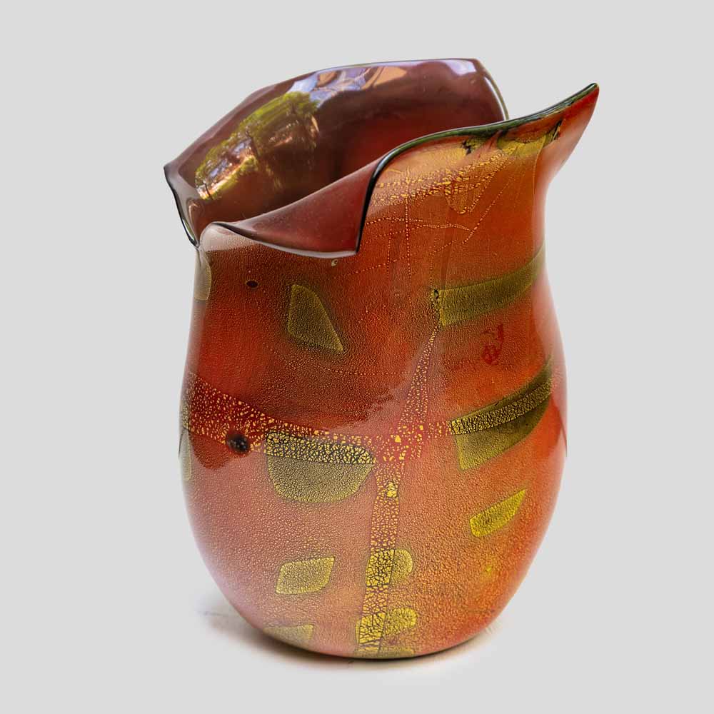 Burnt orange and gold leaf inclusion glass vase by Nichetto-FM486 (2)
