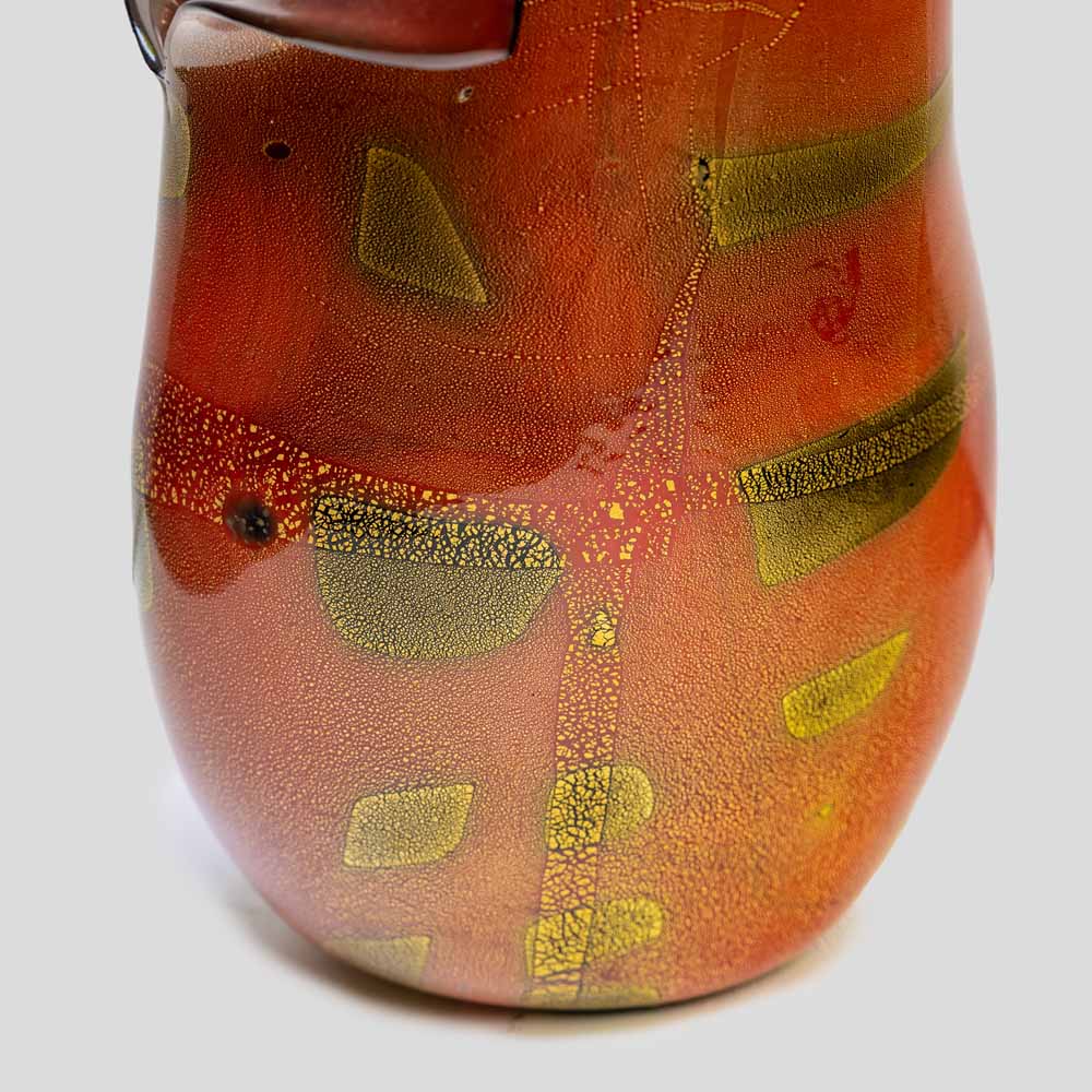 Burnt orange and gold leaf inclusion glass vase by Nichetto-FM486 (3)