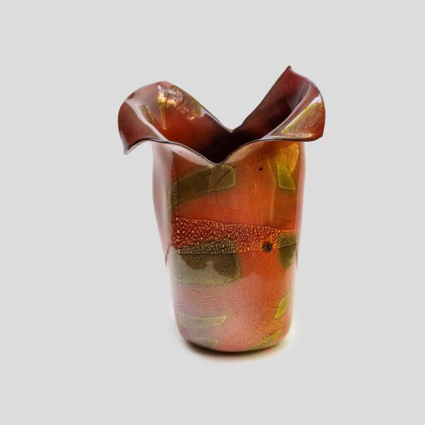 Burnt orange and gold leaf inclusion glass vase by Nichetto