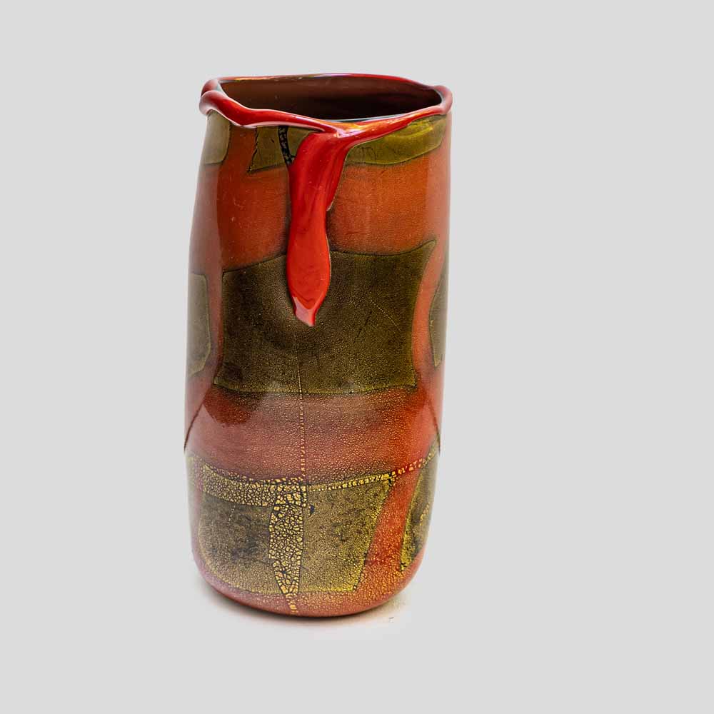 Murano Burnt orange and gold leaf inclusion glass vase by Nichetto-FM487 (3)