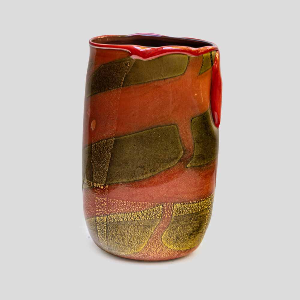 Murano Burnt orange and gold leaf inclusion glass vase by Nichetto-FM487 (4)