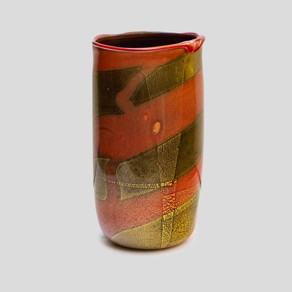 Murano Burnt orange and gold leaf inclusion glass vase by Nichetto-FM487 (6)