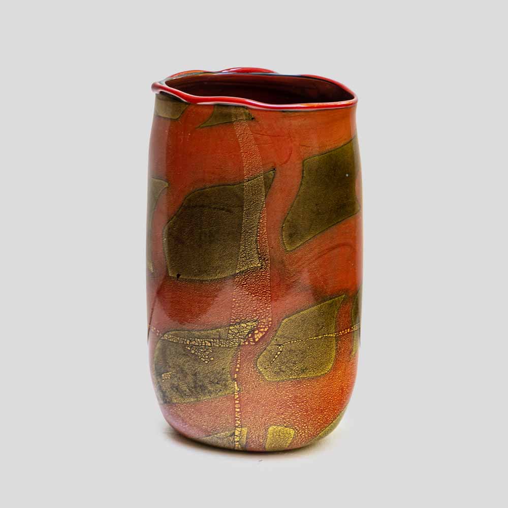 Murano Burnt orange and gold leaf inclusion glass vase by Nichetto-FM487 (7)