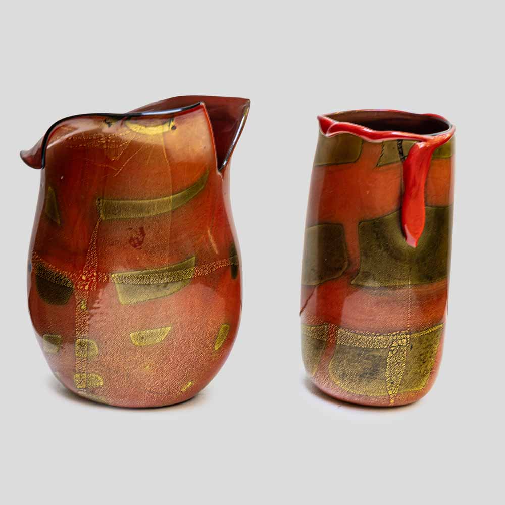Murano Burnt orange and gold leaf inclusion glass vase by Nichetto-FM487 (9)