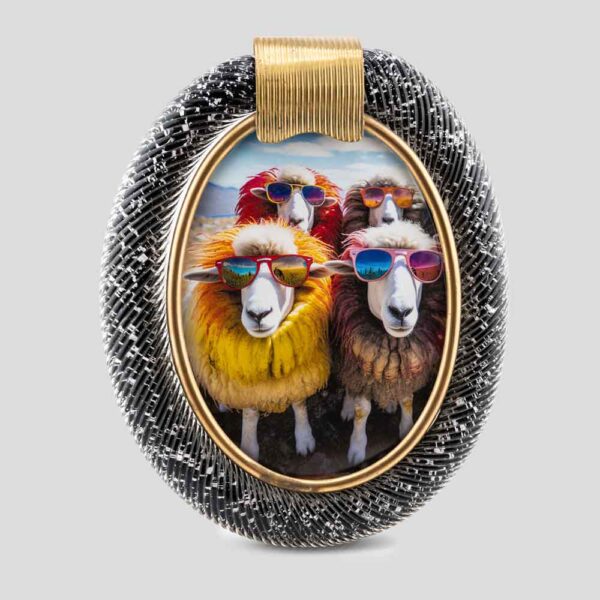 Oval Black Murano Glass Picture Frame with Silver Inclusions