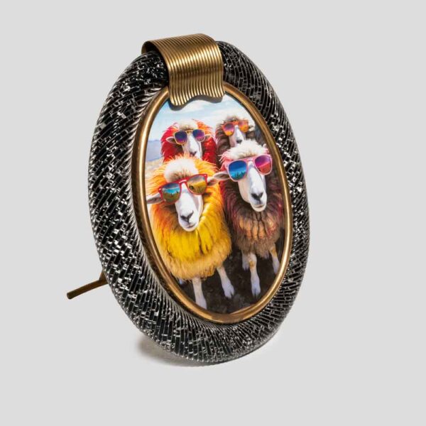 Oval Black Murano Glass Picture Frame with Silver Inclusions