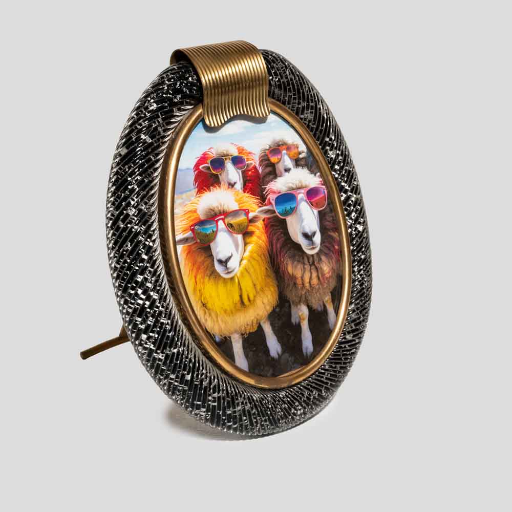 Oval Black Murano Glass Picture Frame with Silver Inclusions-FM2254 (5)