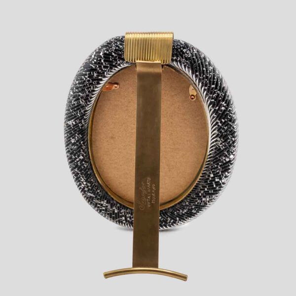 Oval Black Murano Glass Picture Frame with Silver Inclusions