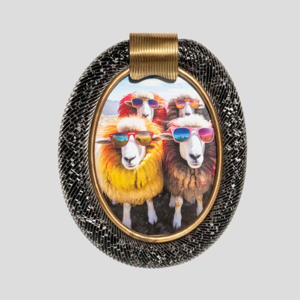 Oval Black Murano Glass Picture Frame with Silver Inclusions