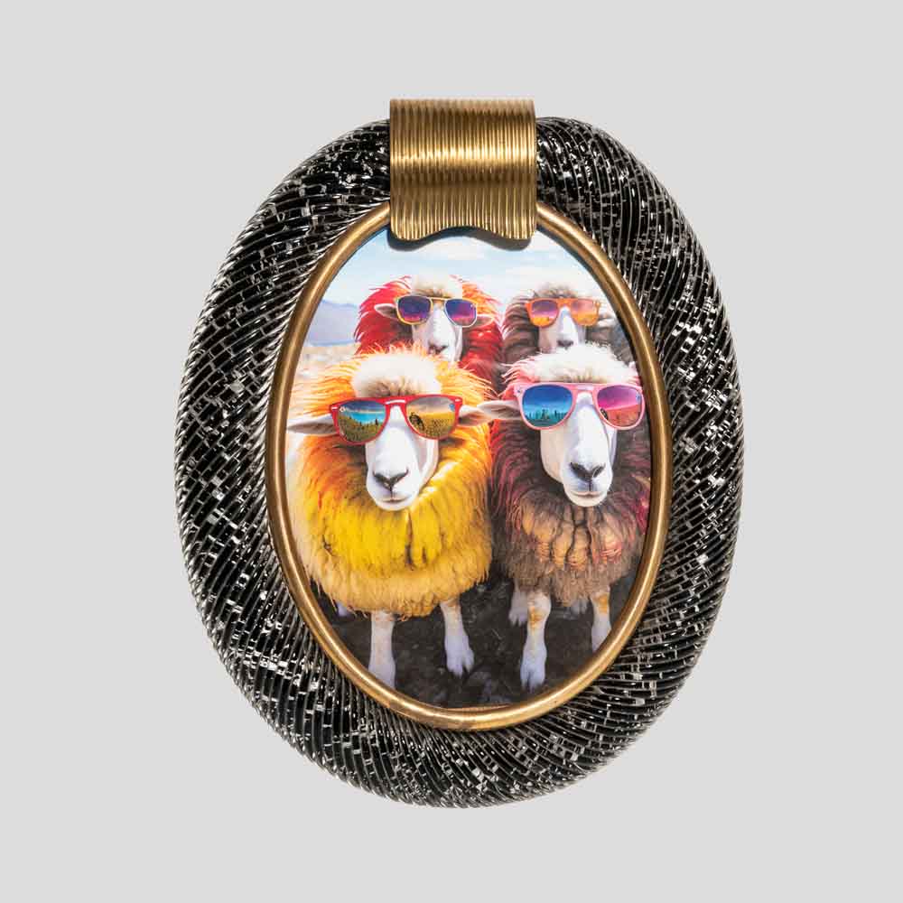 Oval Black Murano Glass Picture Frame with Silver Inclusions-FM2254
