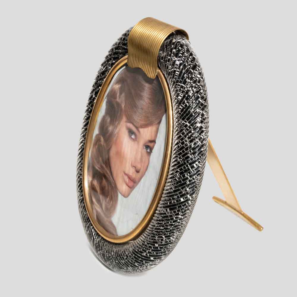 Oval Black Murano Glass Picture Frame with brass decor-FM2255 (2)