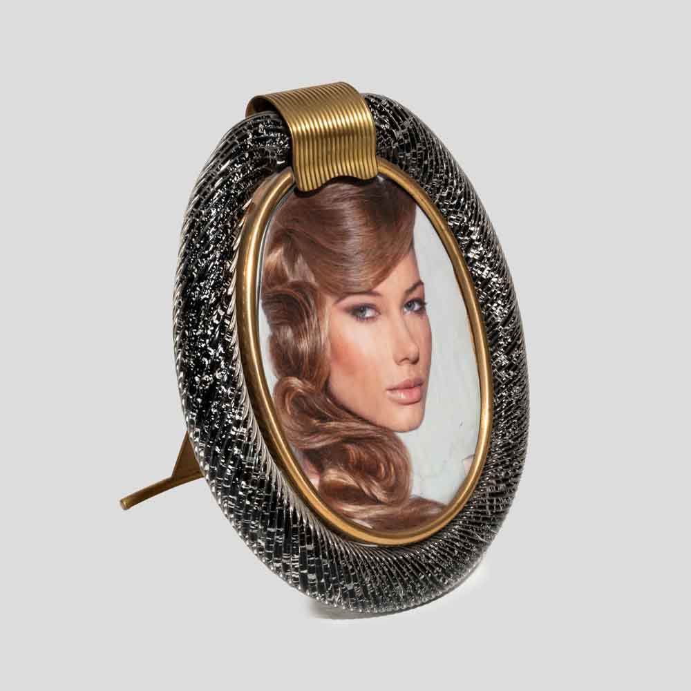 Oval Black Murano Glass Picture Frame with brass decor-FM2255 (3)