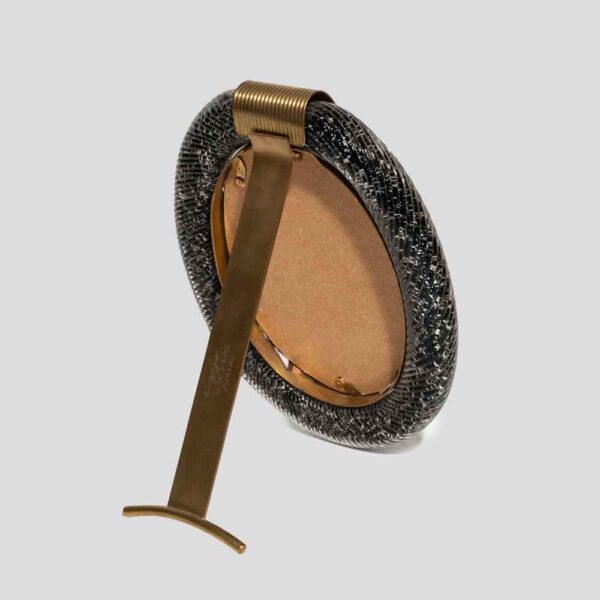 Oval Black Murano Glass Picture Frame with brass decor