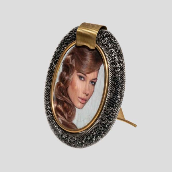 Oval Black Murano Glass Picture Frame with brass decor