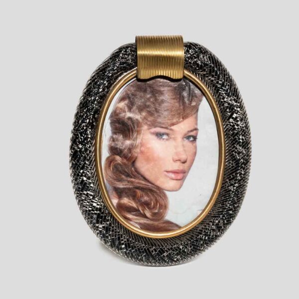 Oval Black Murano Glass Picture Frame with brass decor