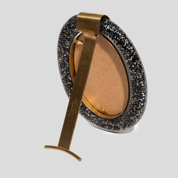 Oval Black Murano Glass Picture Frame with brass decor