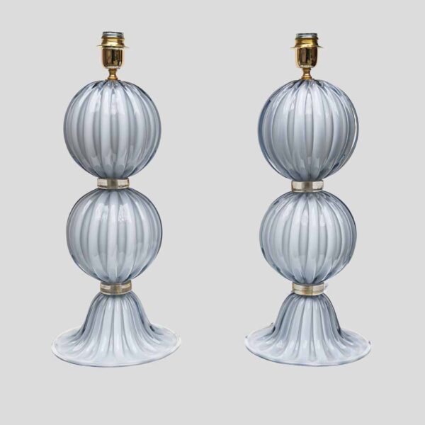 Pair of light Pale blue-grey blown Murano glass table lamps