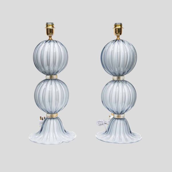 Pair of light Pale blue-grey blown Murano glass table lamps