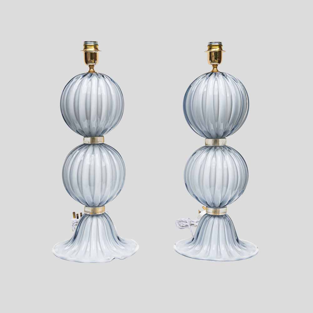 Pair of light Pale blue-grey blown Murano glass table lamps-FM612