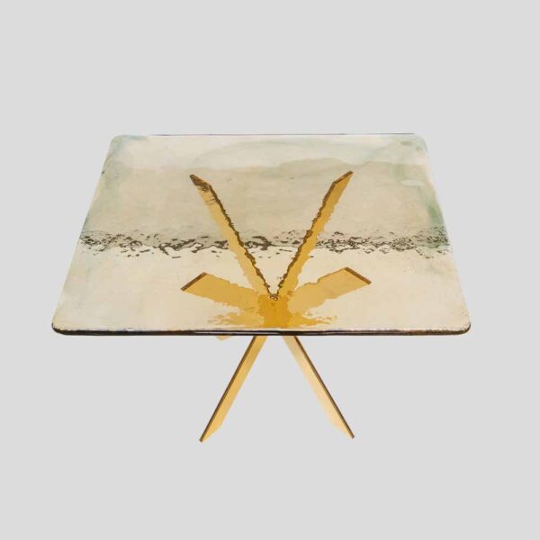 Pair of smoke amber glass gold plated metal base side tables