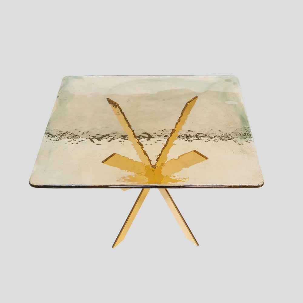 Pair of smoke amber glass gold plated metal base side tables-FM2532 (10)