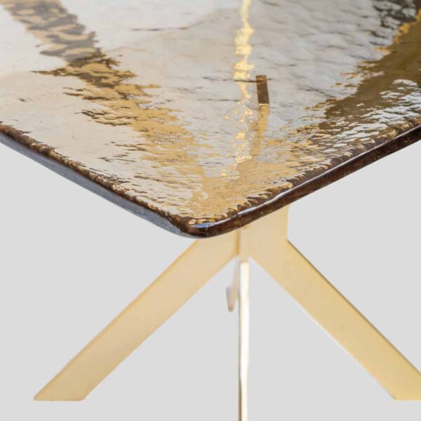 Pair of smoke amber glass gold plated metal base side tables