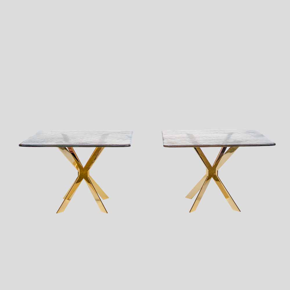 Pair of smoke amber glass gold plated metal base side tables-FM2532 (14)