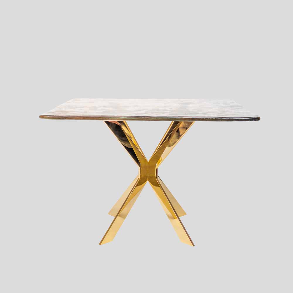 Pair of smoke amber glass gold plated metal base side tables-FM2532 (2)