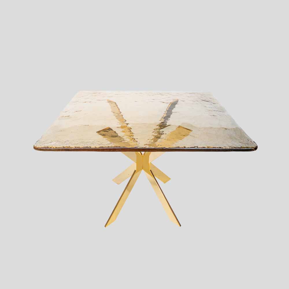 Pair of smoke amber glass gold plated metal base side tables-FM2532 (3)