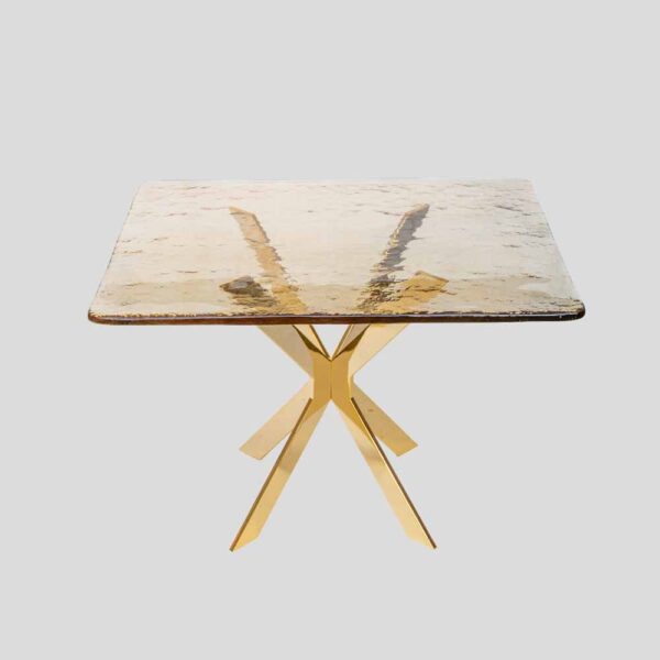 Pair of smoke amber glass gold plated metal base side tables