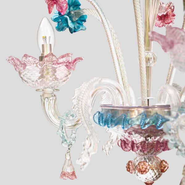 Venetian blown glass 3 arms with Multi color flower decor