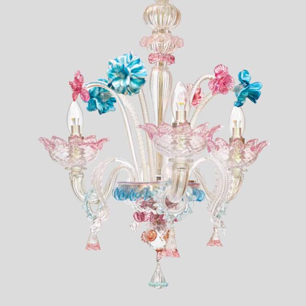 Venetian blown glass 3 arms with Multi color flower decor