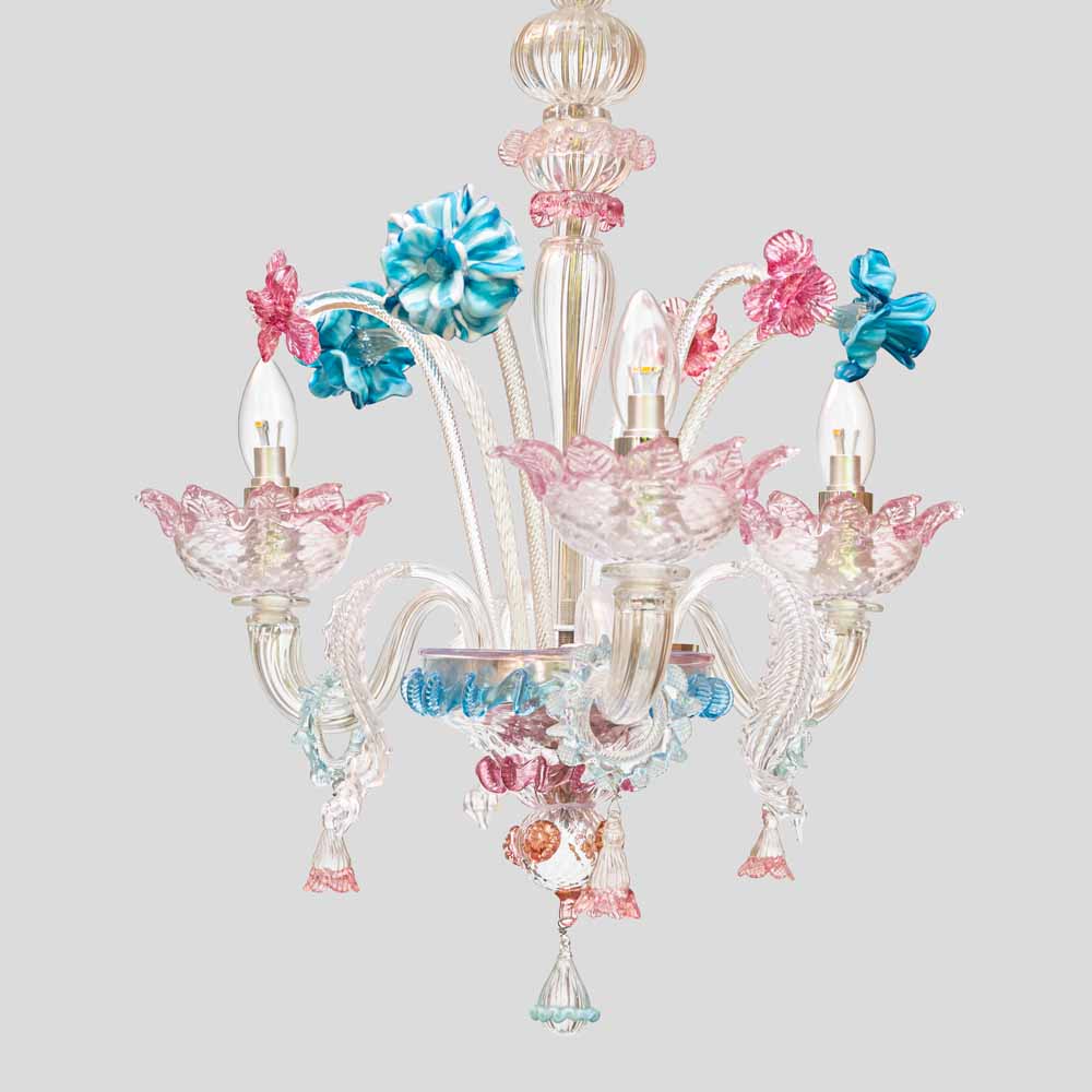 Venetian blown glass 3 arms with Multi color flower decor-FM267 (5)