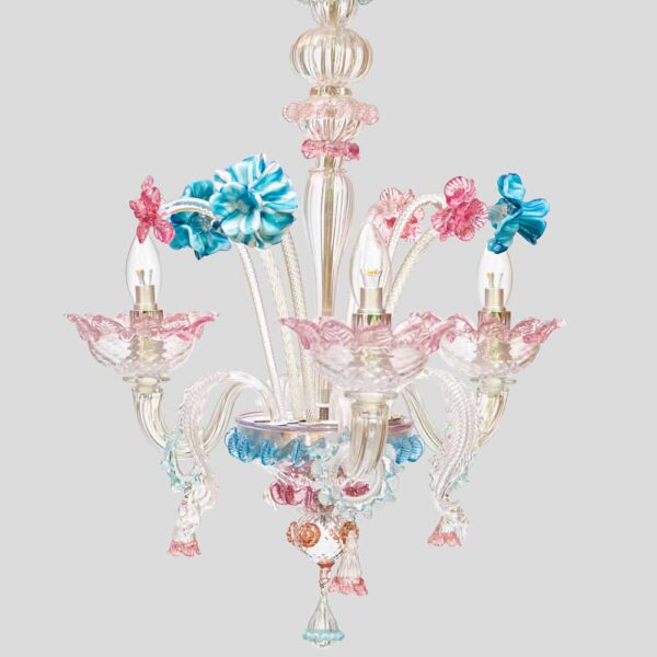 Venetian blown glass 3 arms with Multi color flower decor