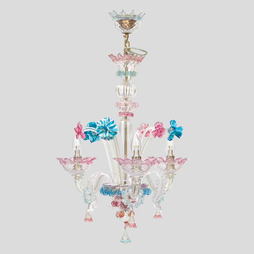 Venetian blown glass 3 arms with Multi color flower decor-FM267 (7)