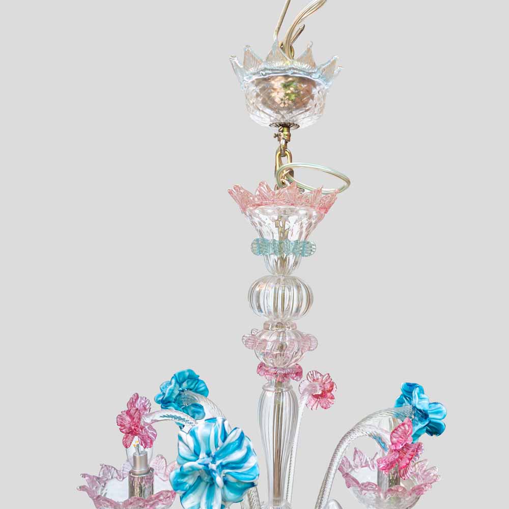Venetian blown glass 3 arms with Multi color flower decor-FM267