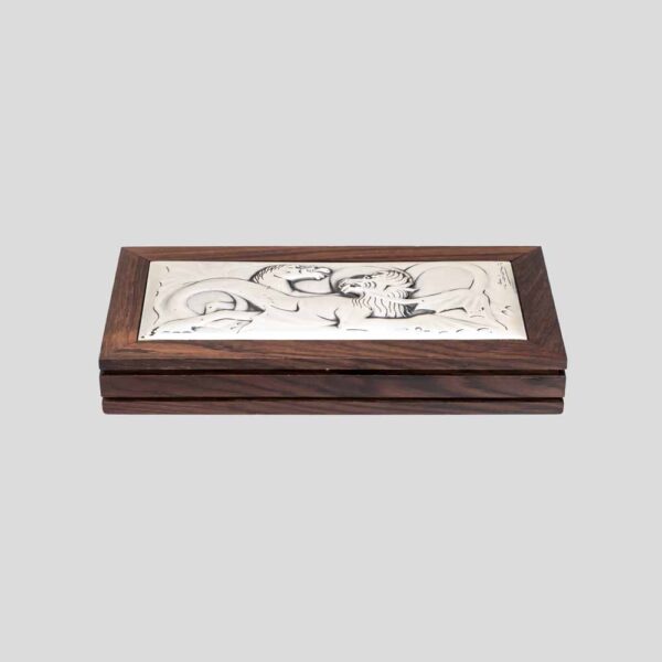 1970s wooden box with dragon & horse decor by Ottaviani