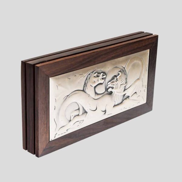 1970s wooden box with dragon & horse decor by Ottaviani