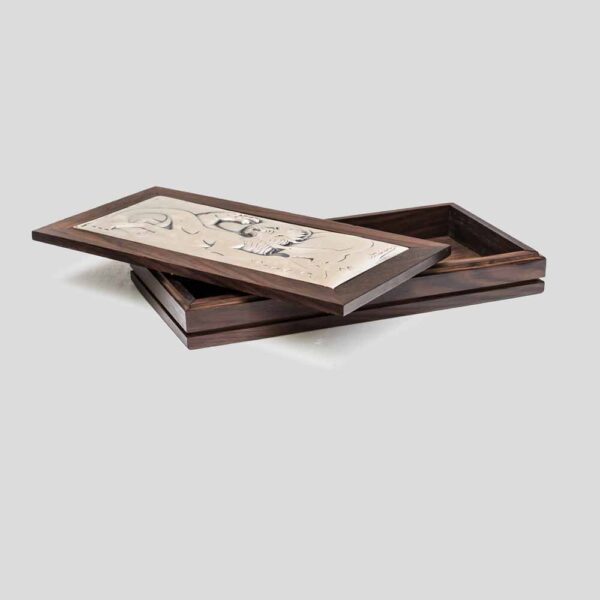 1970s wooden box with dragon & horse decor by Ottaviani
