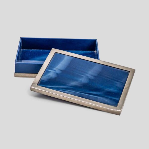1980s Blue Plexiglass Box with Stainless Steel Accents