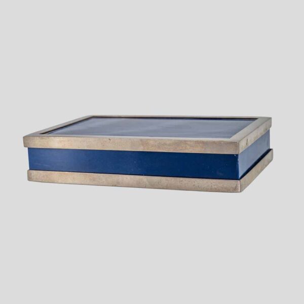 1980s Blue Plexiglass Box with Stainless Steel Accents