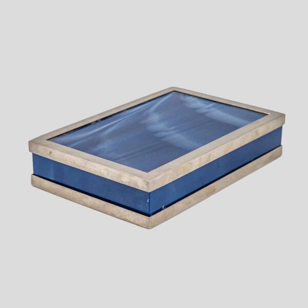 1980s Blue Plexiglass Box with Stainless Steel Accents