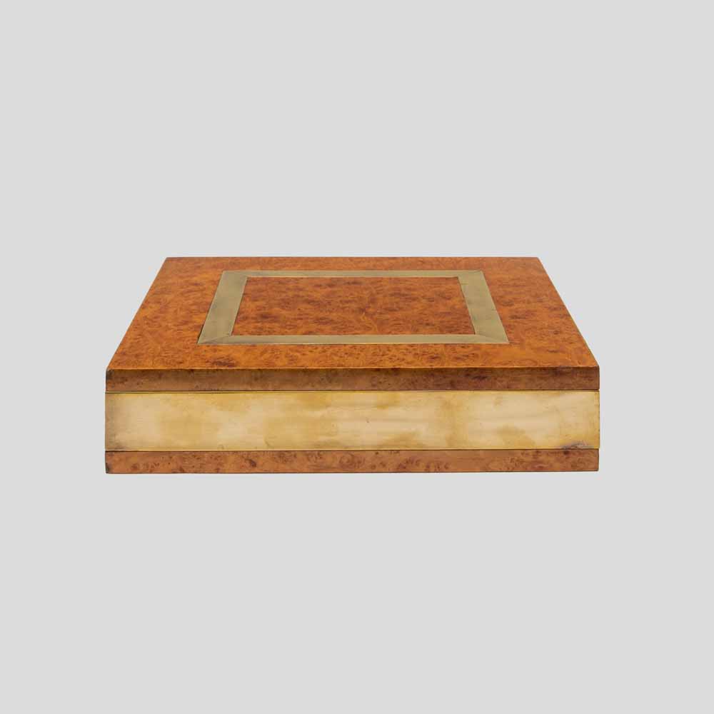 Large Elm Burl Wood and Brass Inlaid Lidded Box by Romeo Rega-FM2478 (2)