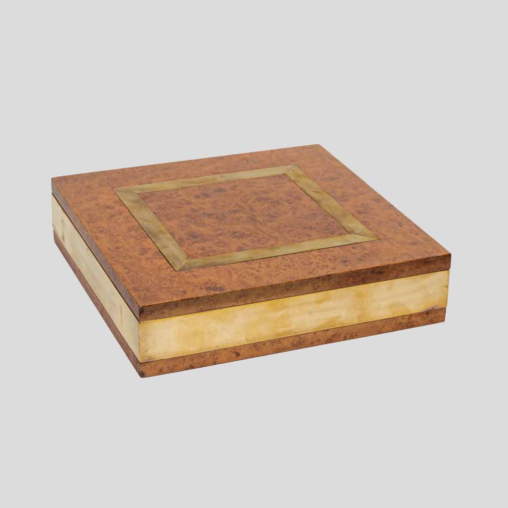 Large Elm Burl Wood and Brass Inlaid Lidded Box by Romeo Rega-FM2478 (5)
