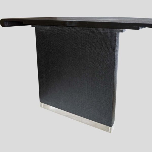 Pair Black lacquer demi lune consoles tables or dining table