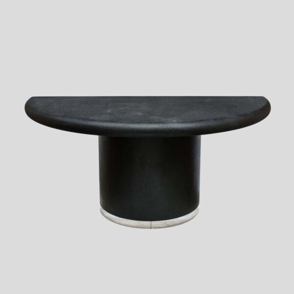 Pair Black lacquer demi lune consoles tables or dining table