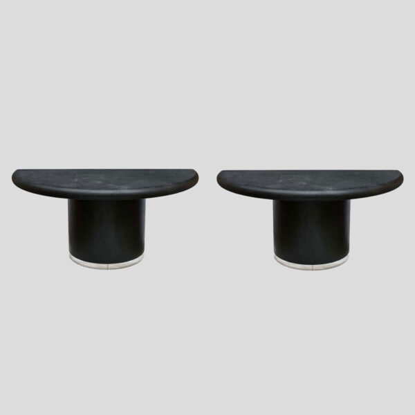 Pair Black lacquer demi lune consoles tables or dining table