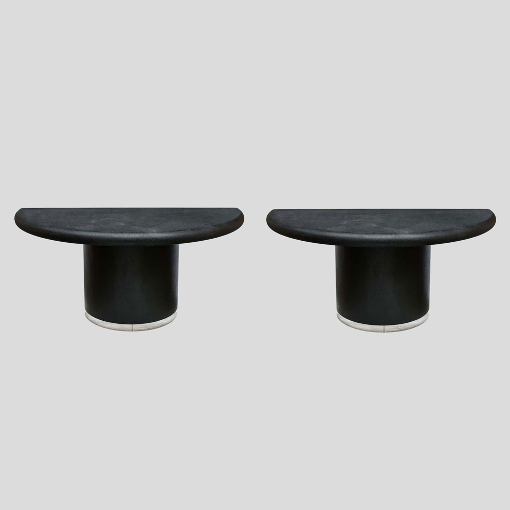 Pair Black lacquer demi lune consoles tables or dining tableFM2533